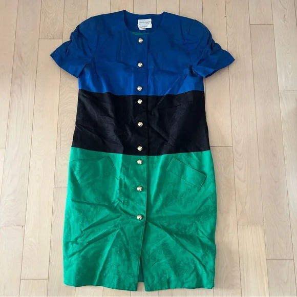 Vintage David Warren New York Gold Button Dress - Picture 1 of 6